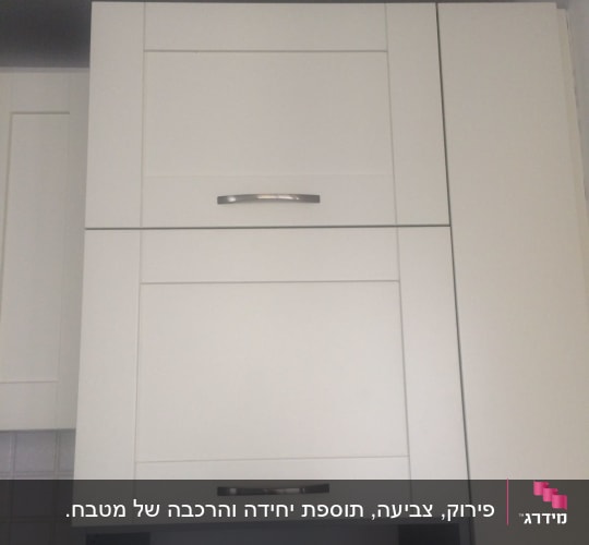 ארונות מטבח לבנים עם ידיות מתכת